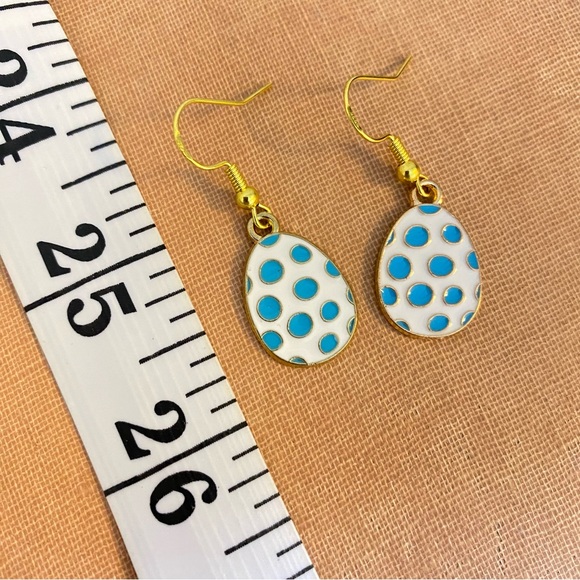Blue Polkadot Earrings Gold Tone - Picture 2 of 2